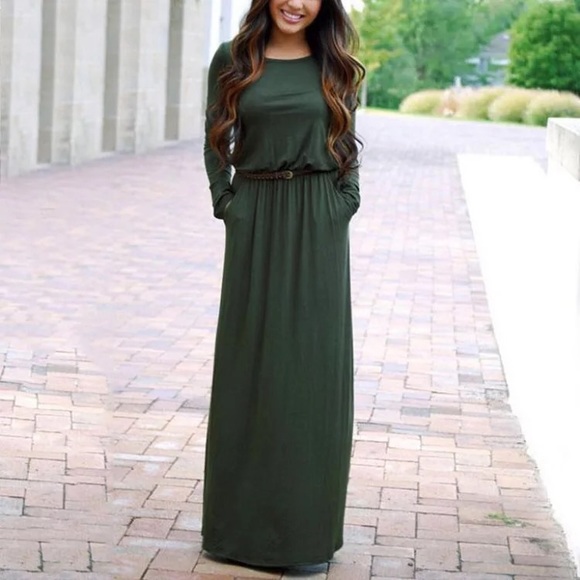 Dresses & Skirts - green belted maxi DRC107